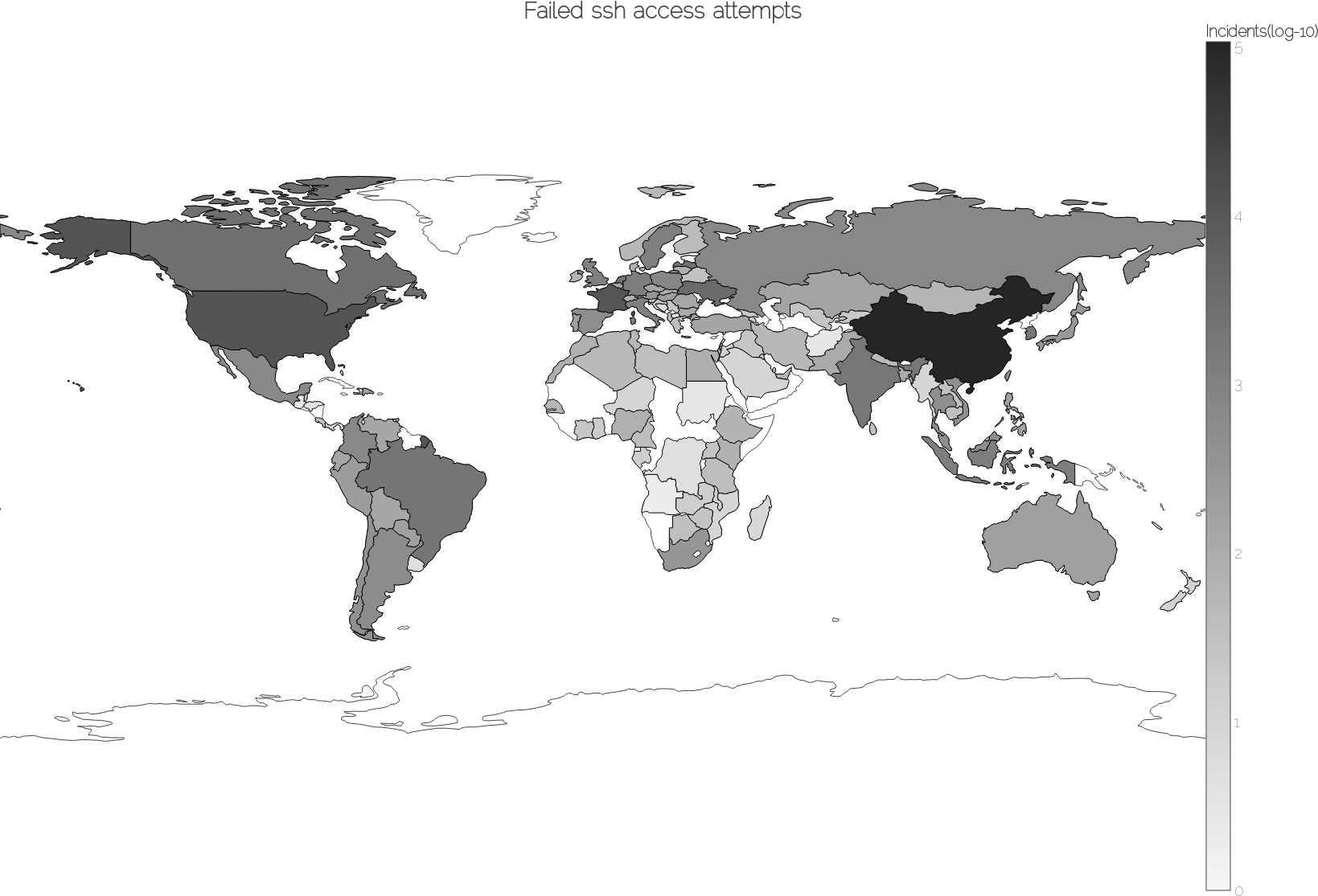 A world map of all failed ssh access attempts